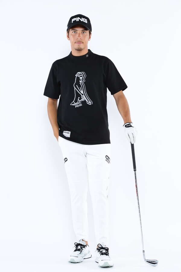 PING APPAREL】Mr.PING柄ジャカード 半袖モックネックニット プル