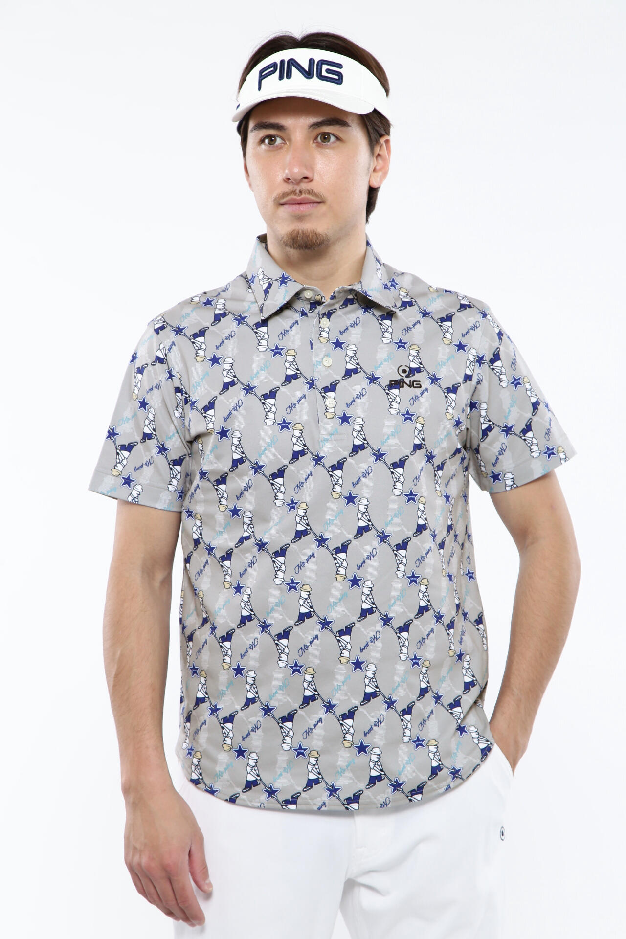 ピン】【PING APPAREL】Mr. PING総柄プリント 半袖ポロシャツ ＜NATIVE 