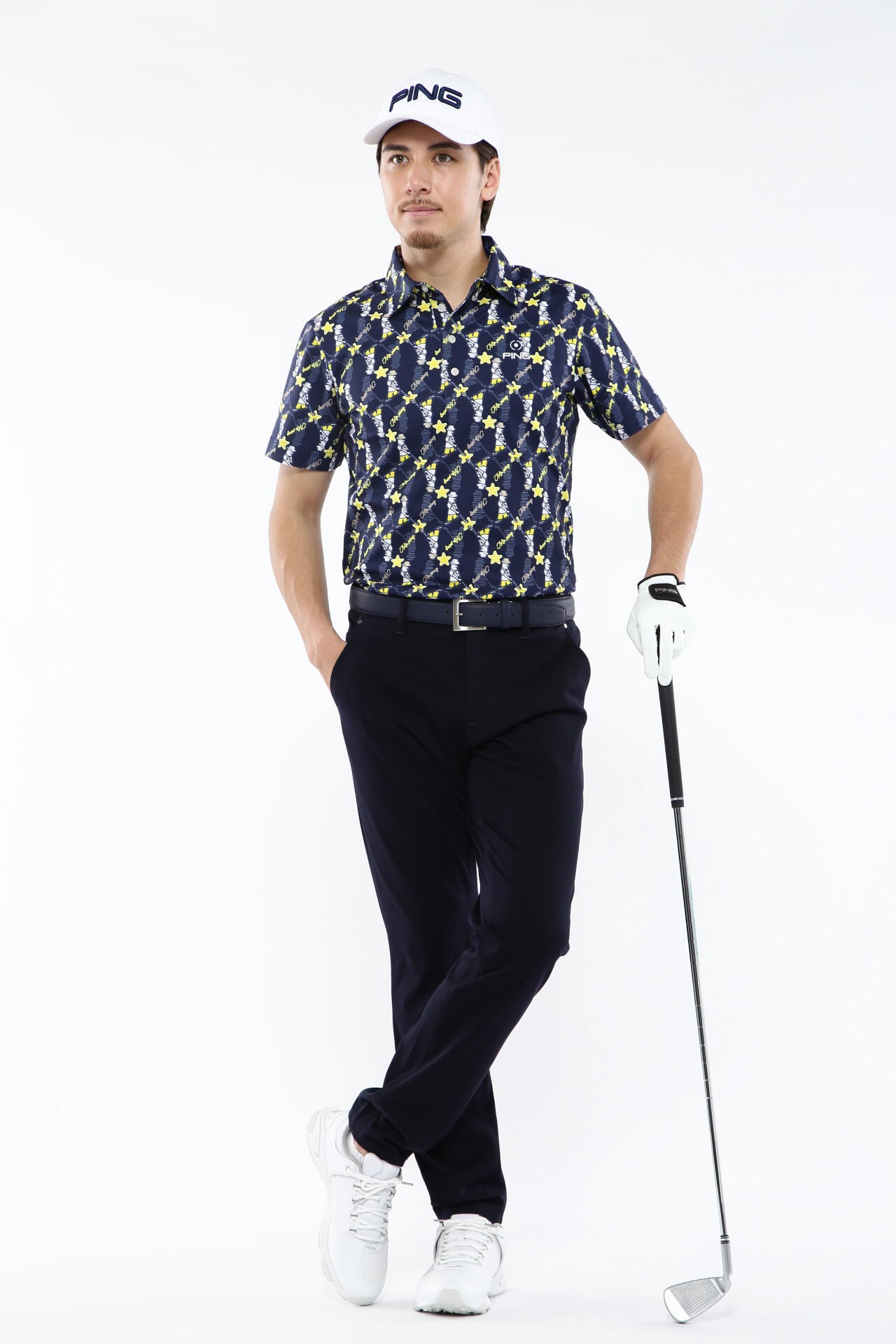 ピン】【PING APPAREL】Mr. PING総柄プリント 半袖ポロシャツ ＜NATIVE 