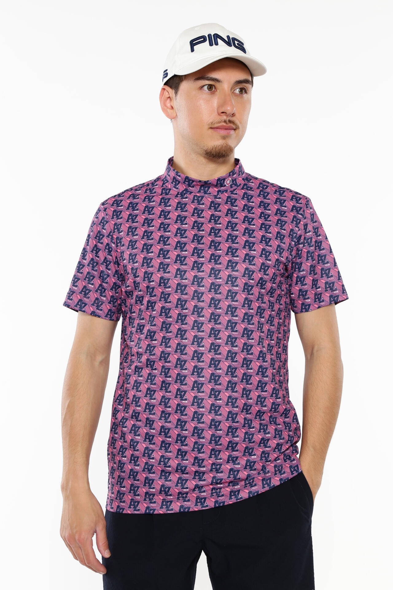ピン】【PING APPAREL】10色総柄サラマックス半袖ハイネックシャツ 