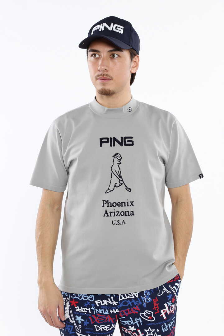 PING APPAREL】Mr.PINGジャカード 半袖ハイネックニットプルオーバー  