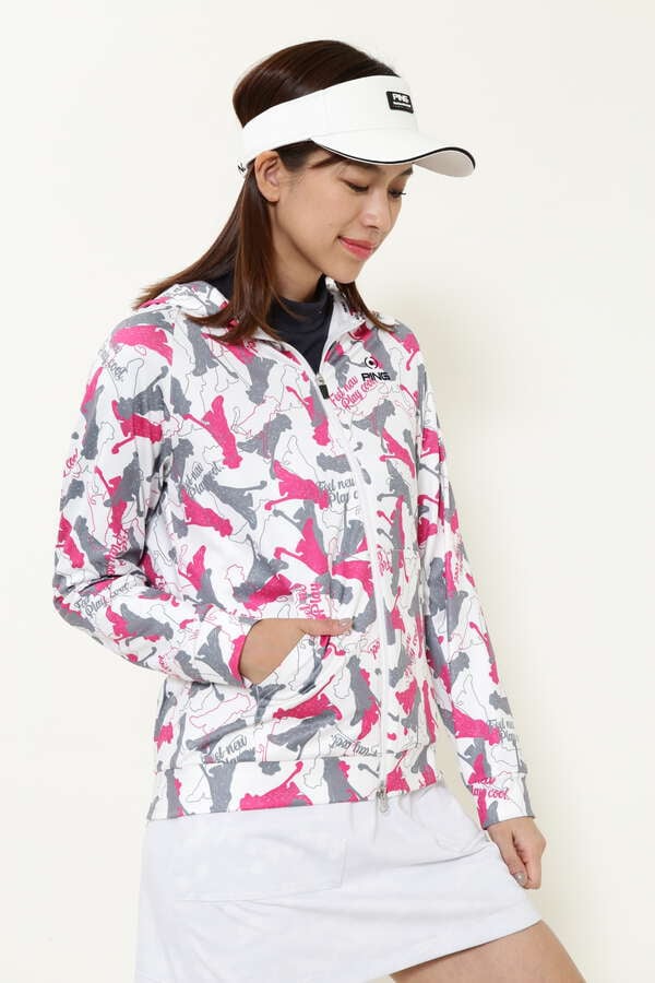 ピン】【PING APPAREL】Mr.PING 総柄プリント フルジップフーディージャケット ＜NATIVE＞ (LADIES)