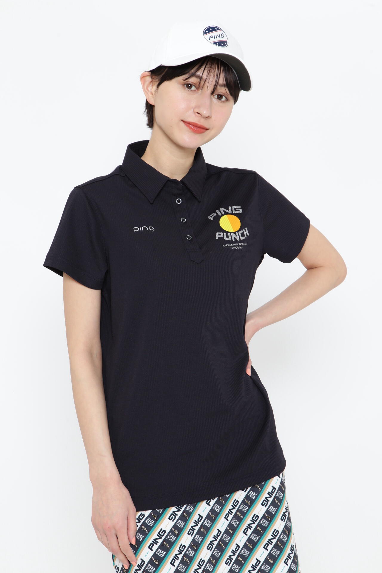 ピン】【PING APPAREL】シアサッカーストレッチ半袖ポロシャツ <NATIVE> (LADIES) ping ピン ビックロゴサッカーボール JQポロシャツ 半袖 ゴルフ L NA