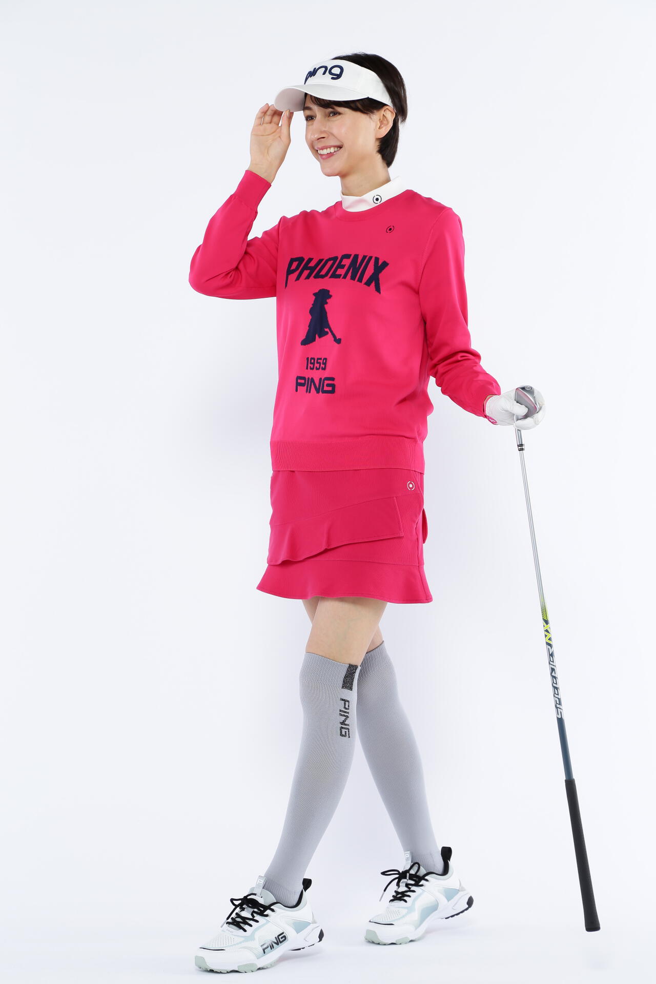 ピン】【PING APPAREL】星柄ボーダーストレッチスムース半袖ハイネック