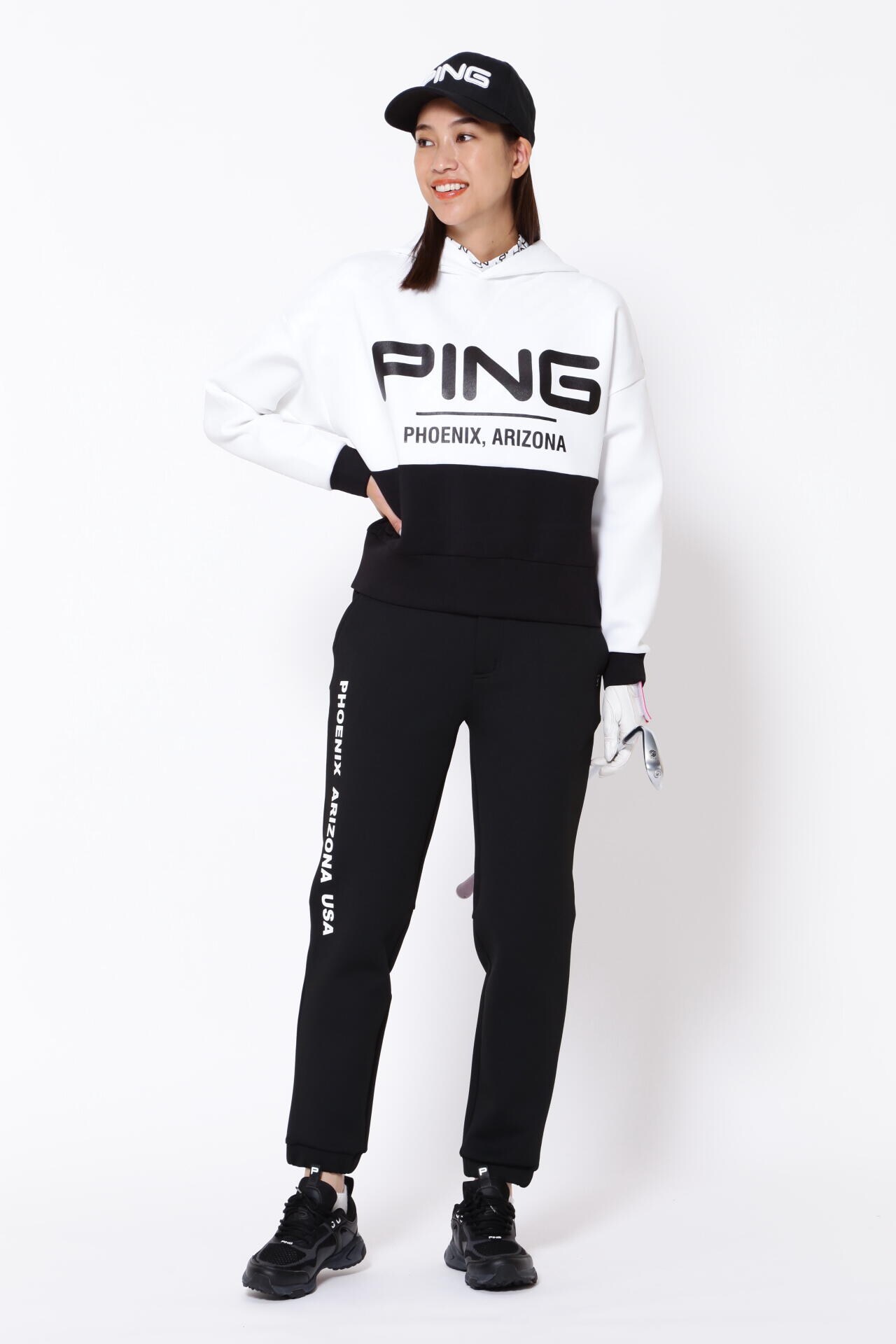 ピン】【PING APPAREL】総柄転写プリント クールコア ストレッチ起毛