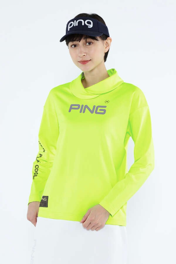 【PING APPAREL】ベアスムースUVハイストレッチ長袖裏フリース変形ハイネックカットソー ＜GOLD＞ (LADIES)