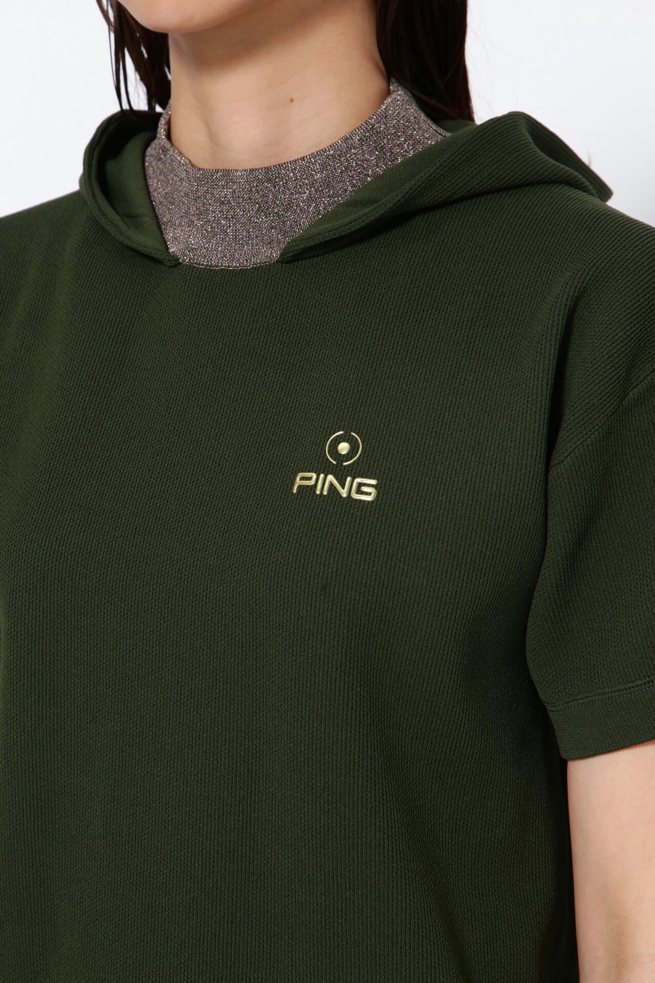 ピン】【PING APPAREL】半袖ニットフーディープルオーバー ＜GOLD 