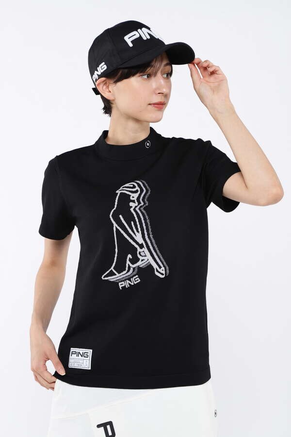 【PING APPAREL】Mr.PING柄ジャカード 半袖モックネックニット プルオーバー ＜GOLD＞ (MENS)