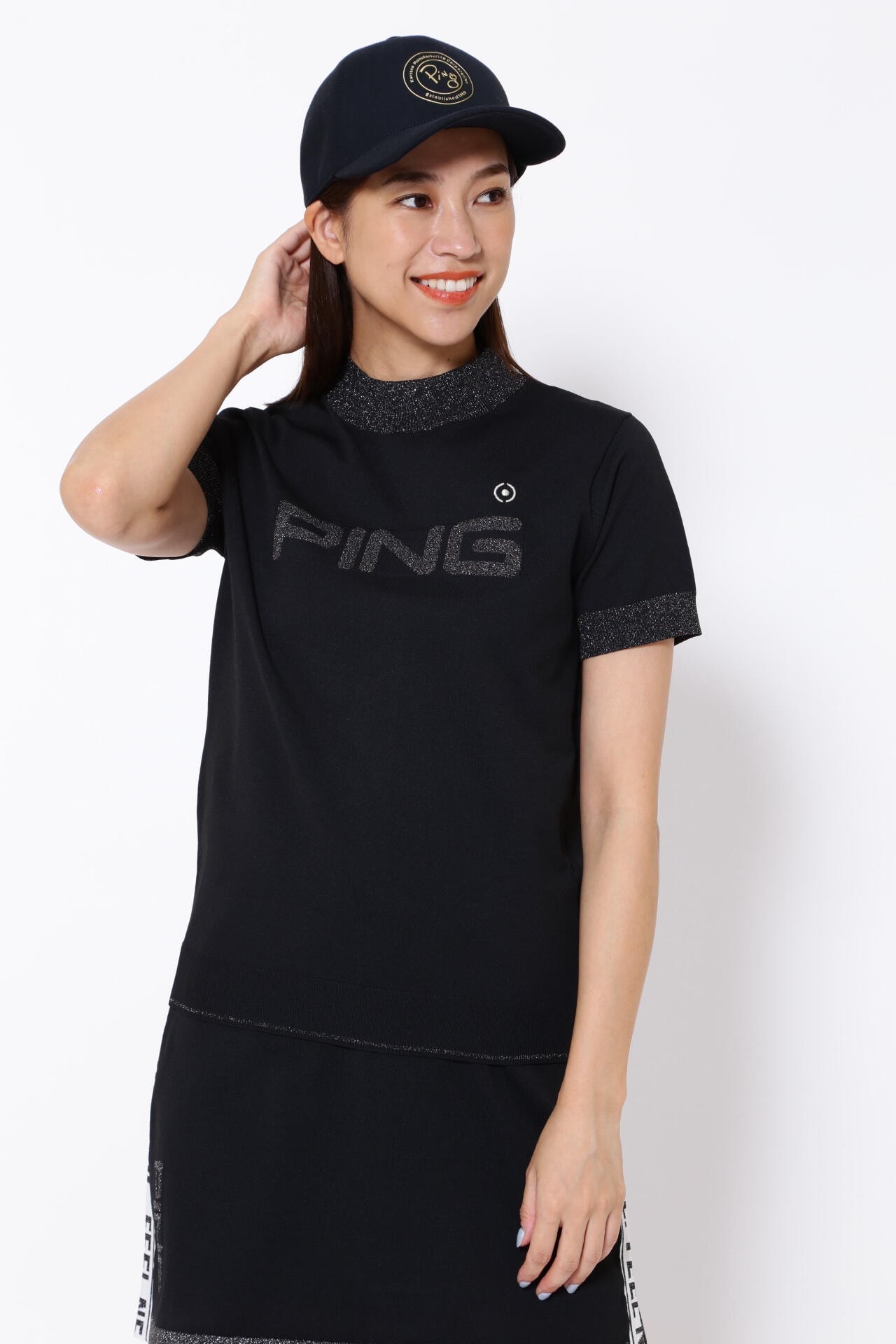 ピン】【PING APPAREL】ジャガードニット 半袖モックネックプル 