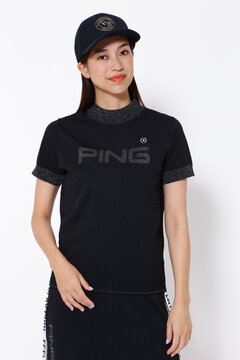 【PING APPAREL】ジャガードニット 半袖モックネックプルオーバー ＜GOLD＞ (LADIES)