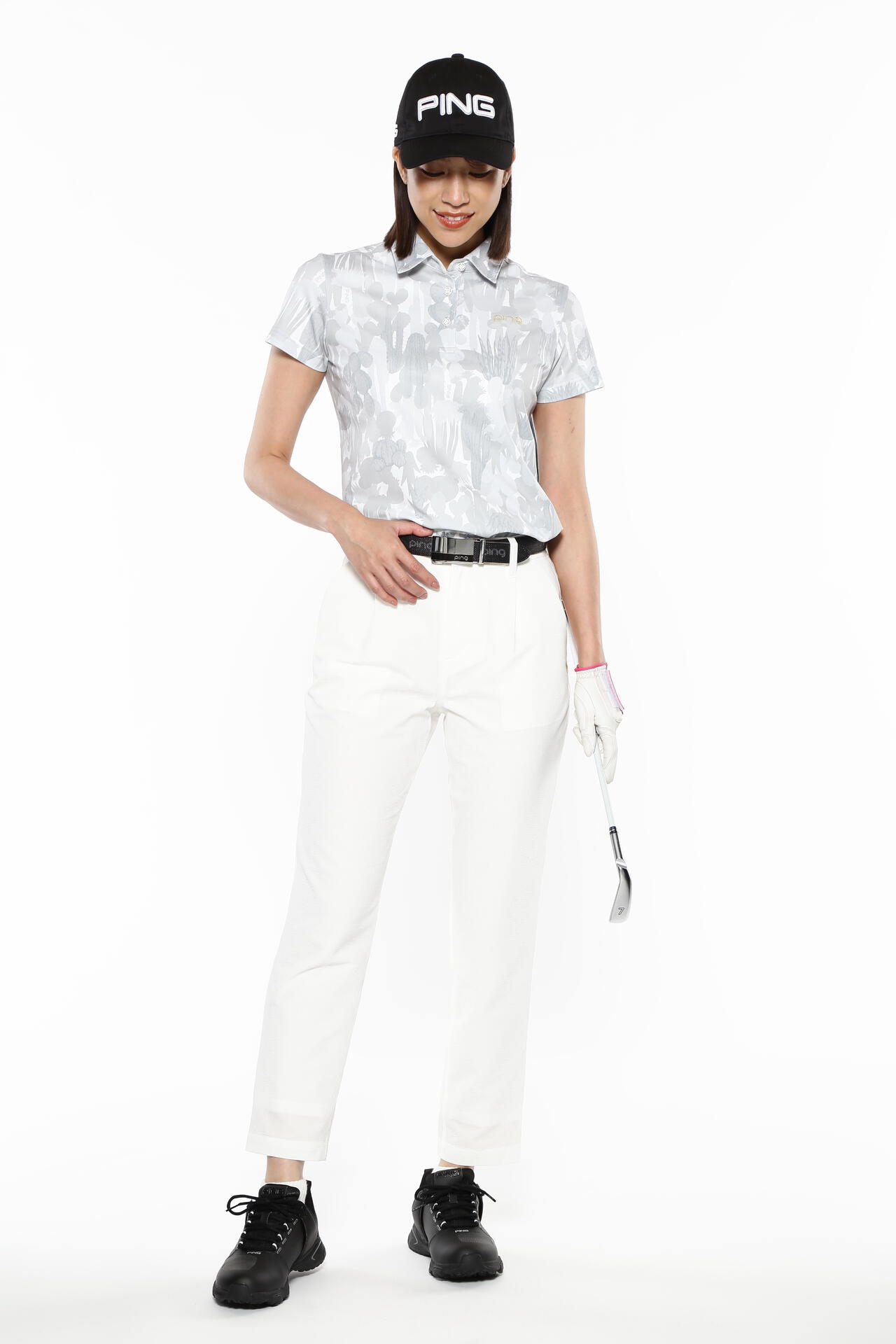 ピン】【PING APPAREL】カモフラ柄共襟 半袖ポロシャツ ＜GOLD＞ (LADIES) 