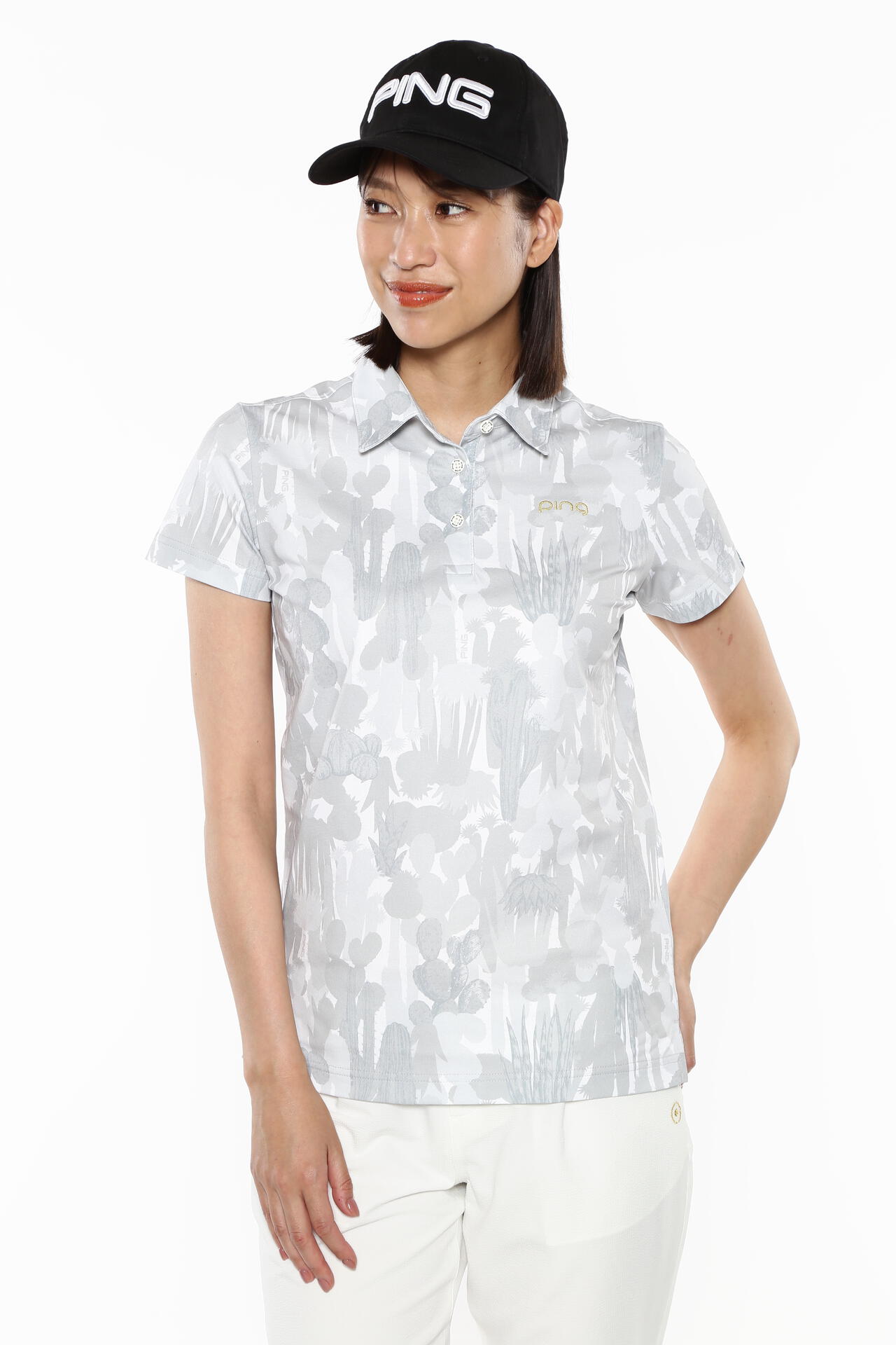 ピン】【PING APPAREL】カモフラ柄共襟 半袖ポロシャツ ＜GOLD＞ (LADIES)