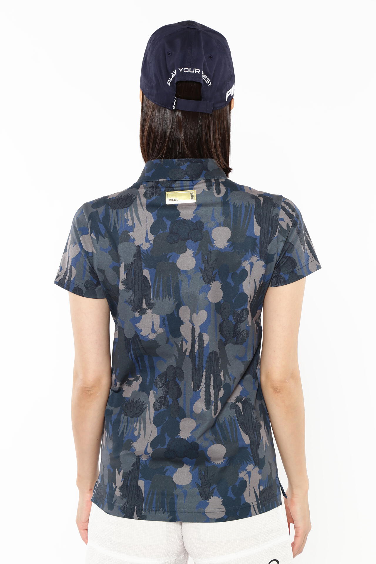 ピン】【PING APPAREL】カモフラ柄共襟 半袖ポロシャツ ＜GOLD＞ (LADIES) 