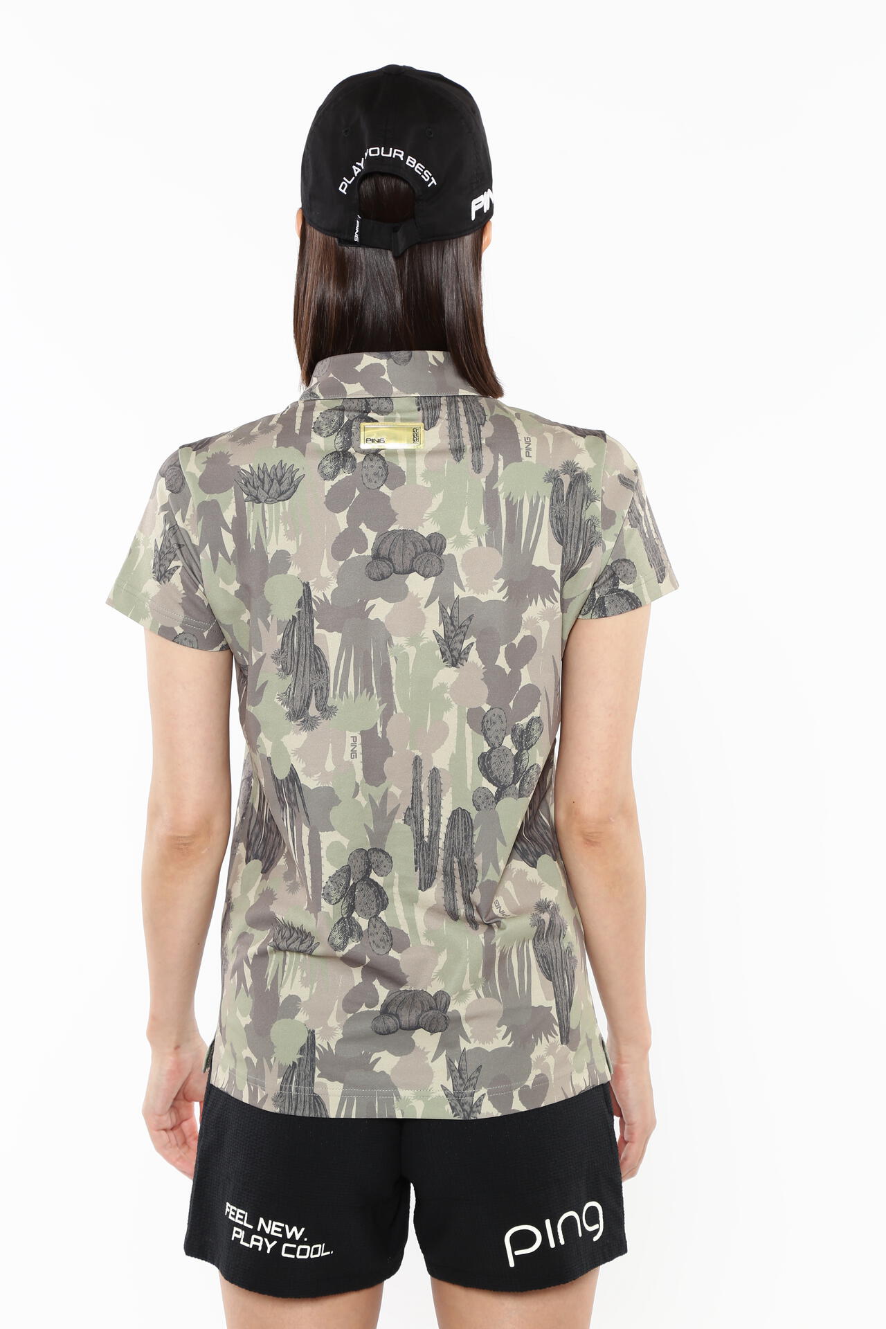 ピン】【PING APPAREL】カモフラ柄共襟 半袖ポロシャツ ＜GOLD＞ (LADIES)