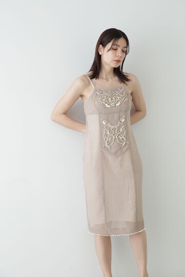 JILL STUART white 裾ビジューつきAラインワンピース ドレス-