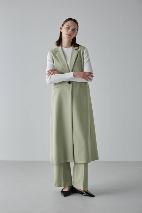 【WEB限定 ネイビー展開】バックサテンクレープロングジレ