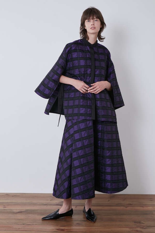 LE PHIL チェックジャガードスカート フレアスカート ロング 0 黒 紫
