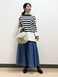 畦ボーダーチュニックニット