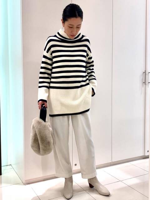 畦ボーダーチュニックニット