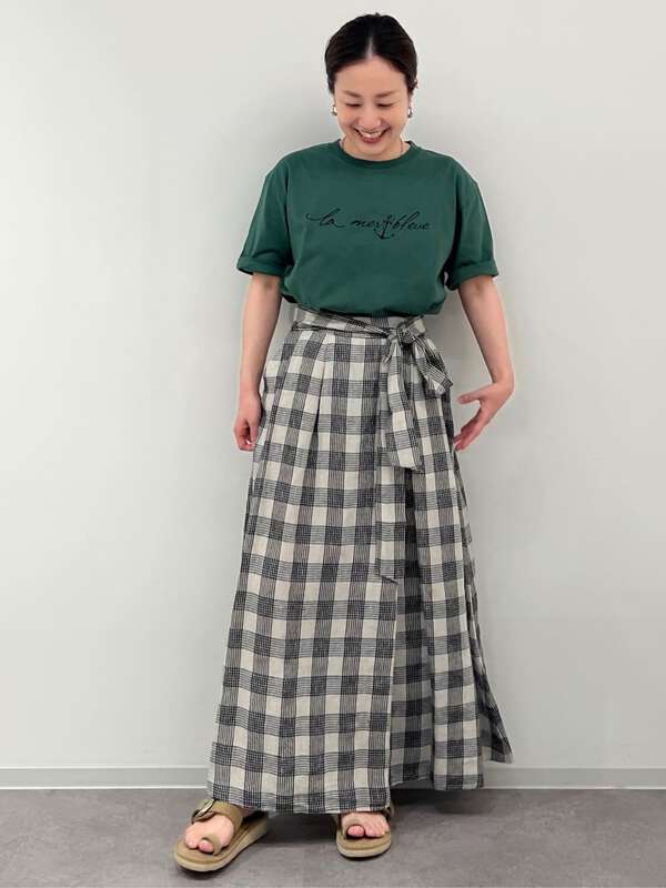 【WEB限定サイズ】麻チェックボリュームスカート