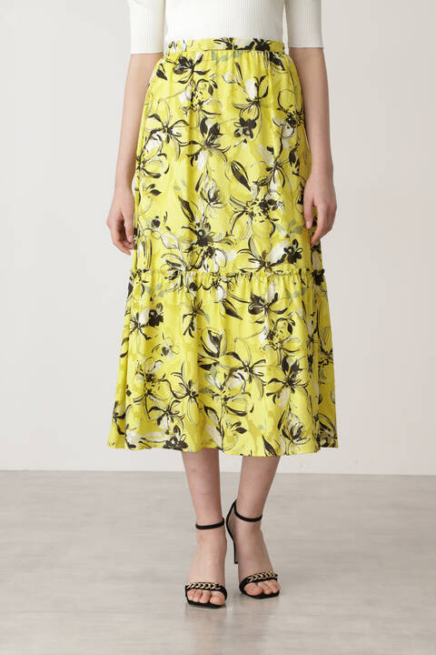 カットジャカードフラワープリントスカート Tokyostyle