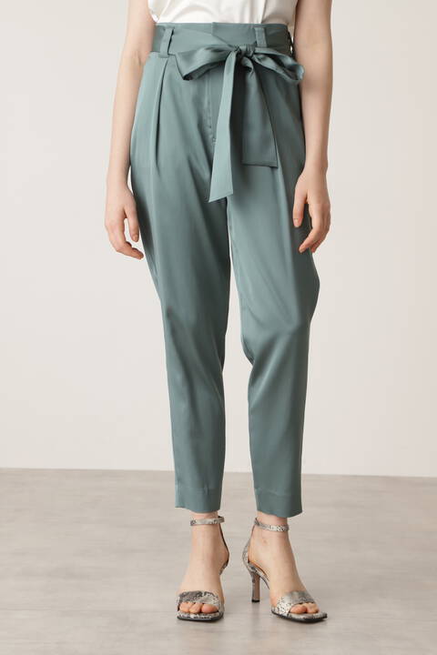リボン付きサテンテーパードパンツ Tokyostyle