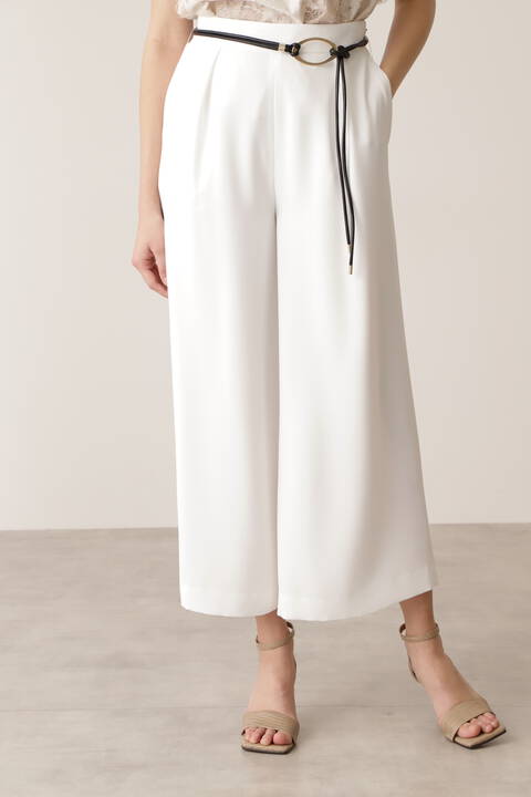 メタル合皮ベルト付きフレアワイドパンツ Tokyostyle