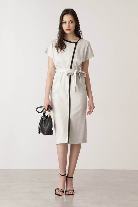 ウエストタック配色ワンピース Tokyostyle