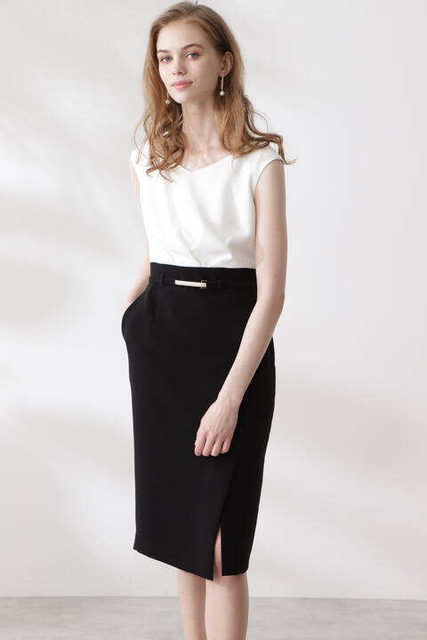 ベルト付きバイカラーラップ風ワンピース Tokyostyle ベルト付きバイカラーラップ風ワンピース Tokyostyle