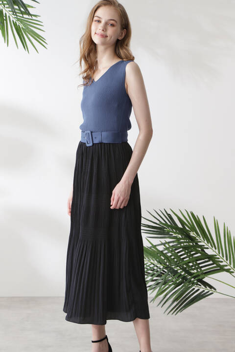 Ribコンビプリーツワンピース Tokyostyle