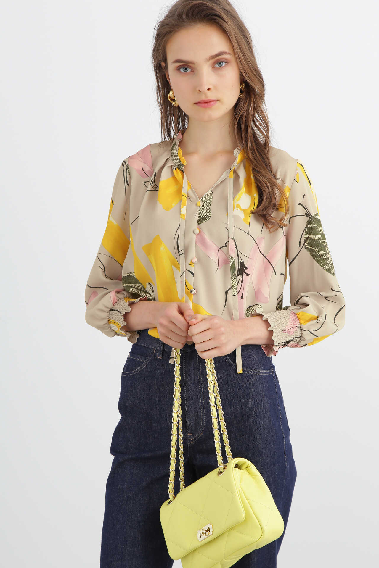 530cm袖巾louren shirring cuffs blouse ピンク