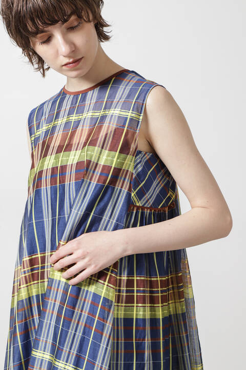 コットンシルクチェックワンピース Tokyostyle