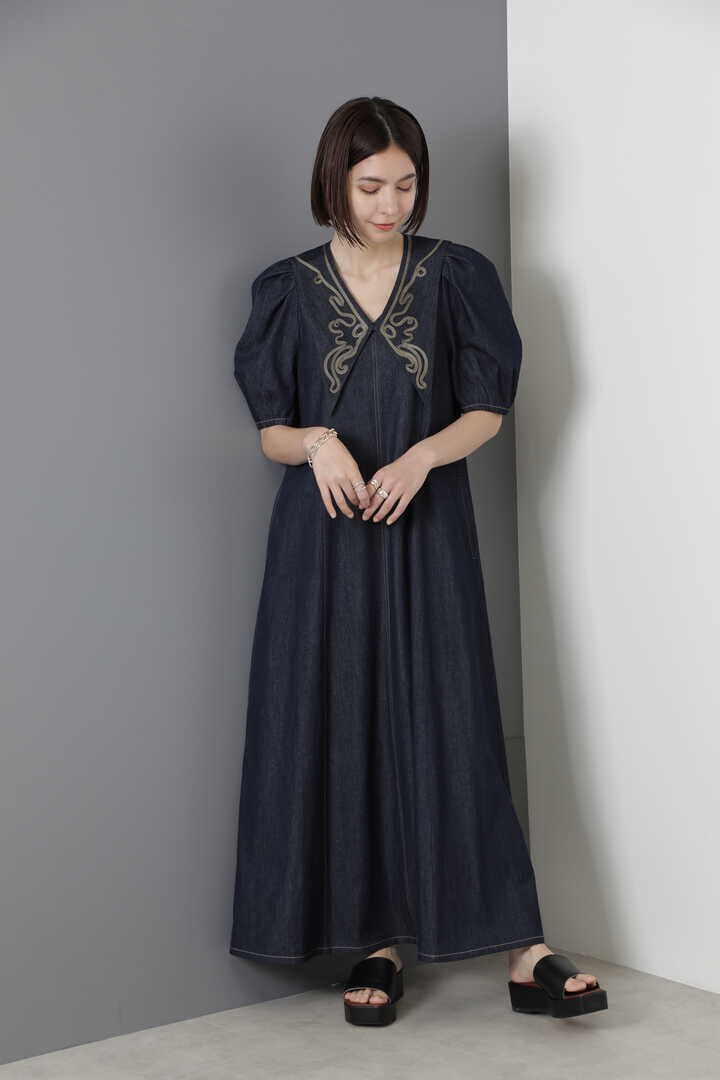 【ROSE BUD】コード刺繍襟つきワンピース (ブラック・ネイビー 
