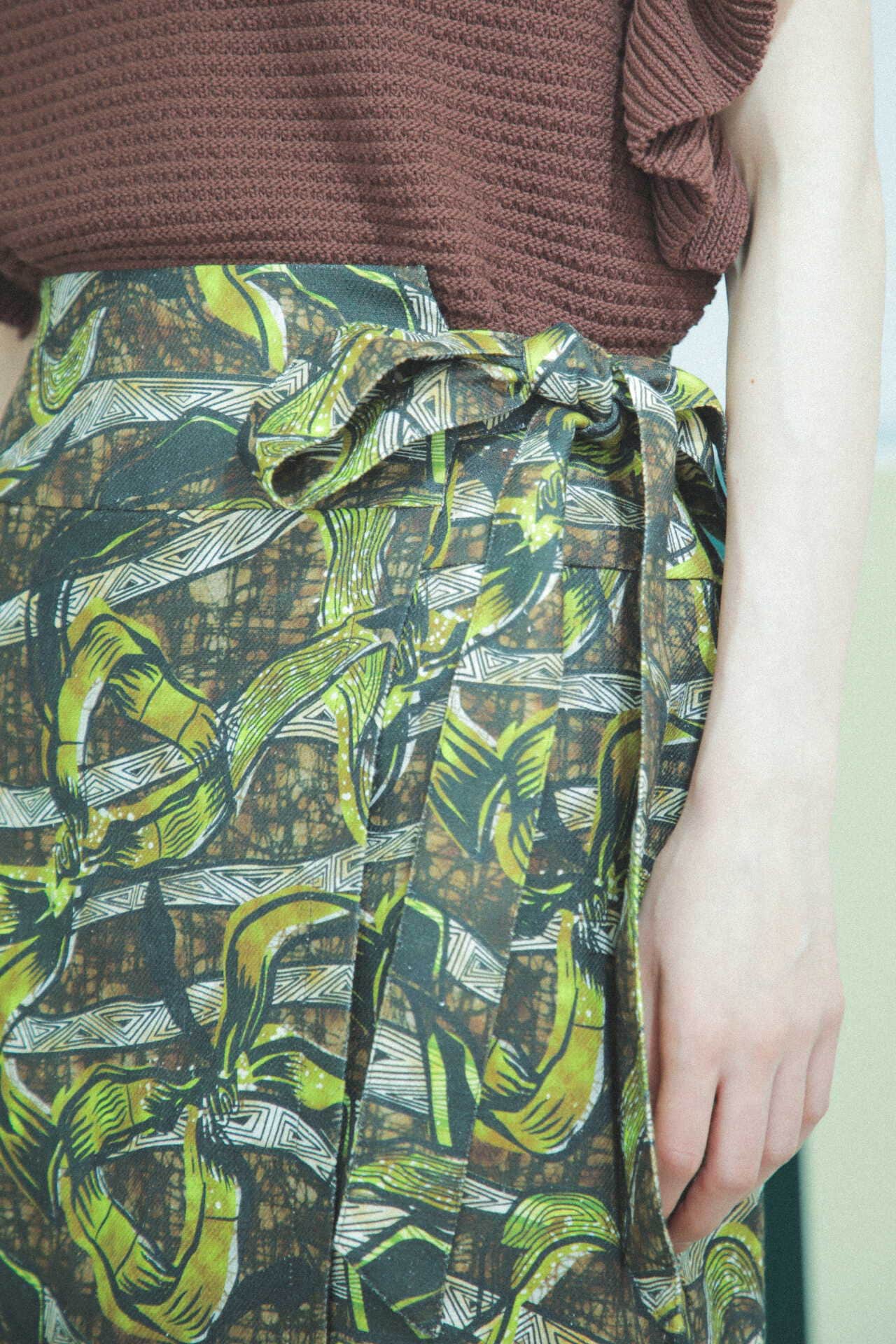 ROSE BUD】アフリカ柄巻きデザインスカート (ブラウン・ブルー