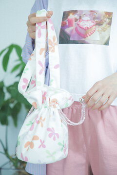 パイルプリント巾着バッグ