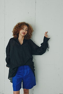 シアーコットン ロングカフ チュニックシャツ