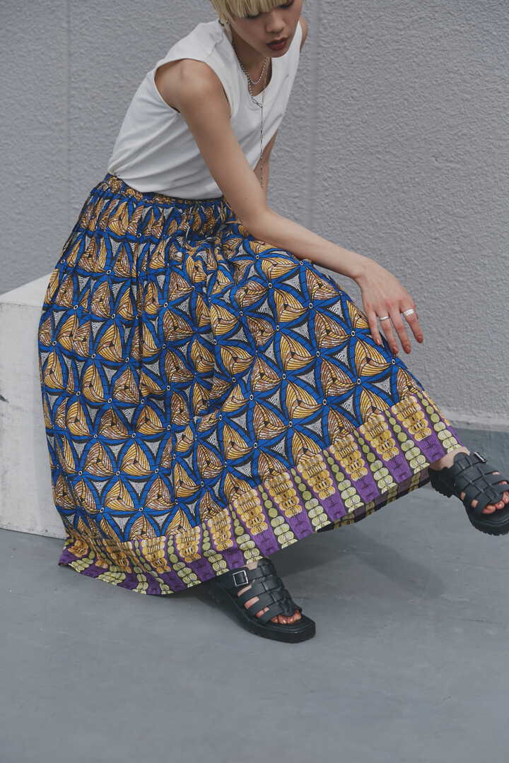 【ROSE BUD】アフリカンプリントスカート (ブルー・グリーン 