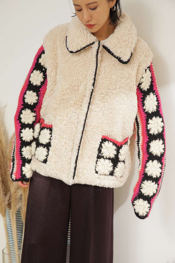 【soerte】 Knit docking fur jaket