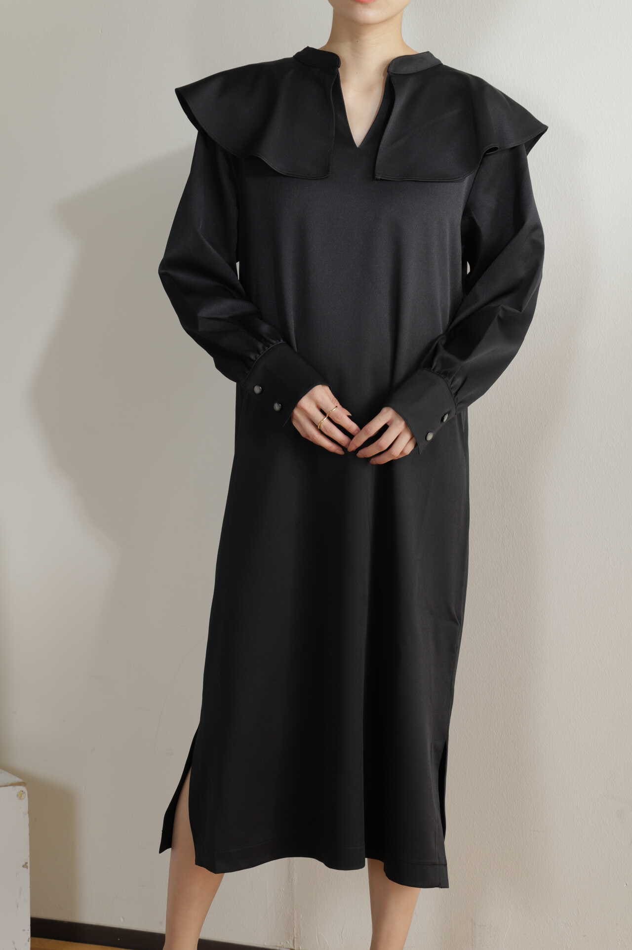保証規定■クロウ crow : long dress オープンカラーワンピース コットン 綿 刺子 チャコールグレー /ドレス0721 Mサイズ
