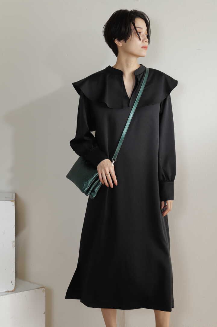 格安再入荷■クロウ crow : long dress オープンカラーワンピース コットン 綿 刺子 チャコールグレー /ドレス0721 Mサイズ