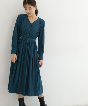 デシンギャザーフレアワンピース