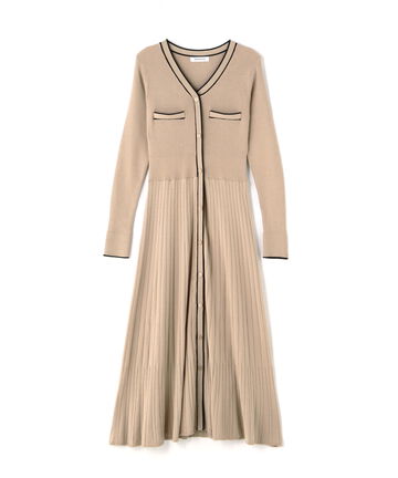 バイカラープリーツニットワンピース