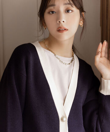 バイカラーニットカーデ