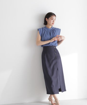 【先行予約4月下旬-5月上旬入荷予定】ラップ風サイドボタンスカート