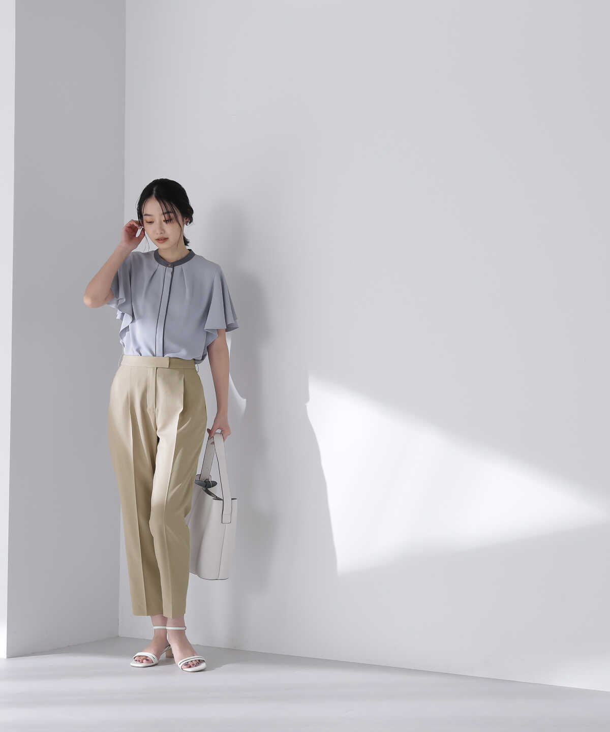 ＜リネンライクセットアップ＞テーパードパンツ