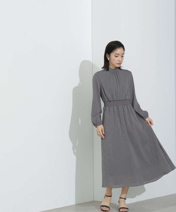 【bdONLINE限定色：ブルーラベンダー】ジャガードシャーリングワンピース