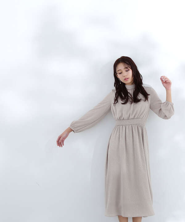 【bdONLINE限定色：ブルーラベンダー】ジャガードシャーリングワンピース