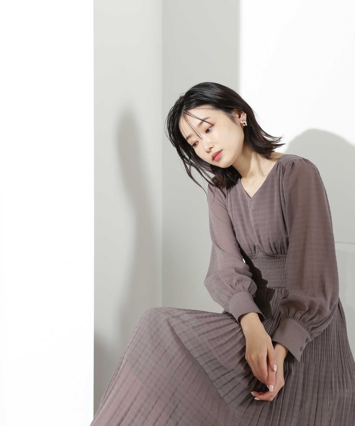 【美人百花4月号掲載】ウエストシャーリングプリーツワンピース