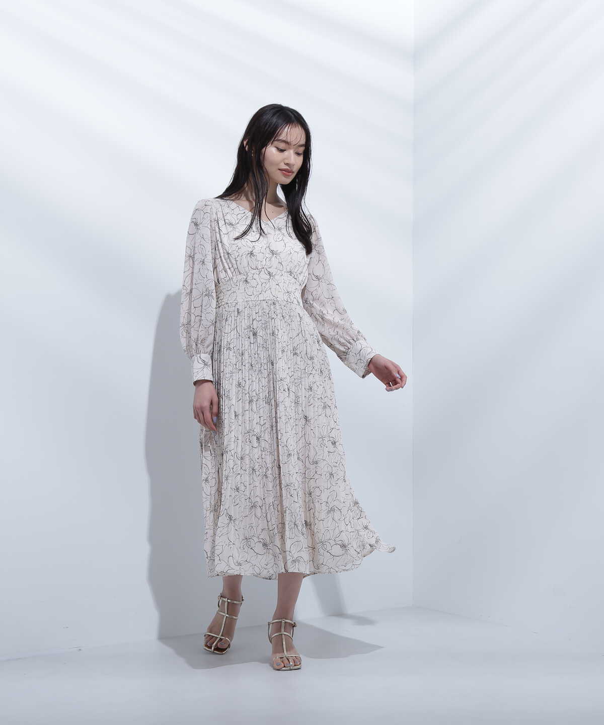 【美人百花4月号掲載】ウエストシャーリングプリーツワンピース