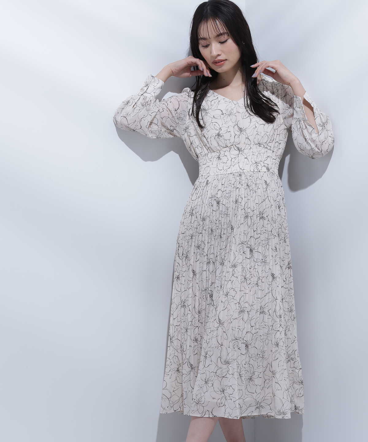 【美人百花4月号掲載】ウエストシャーリングプリーツワンピース
